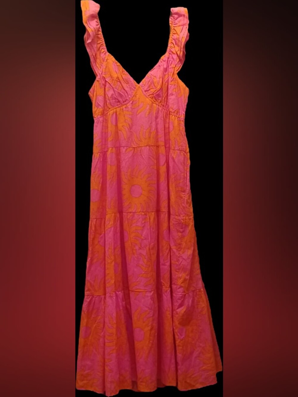 Sunburst Pink-Orange Tie-back Maxi Dress